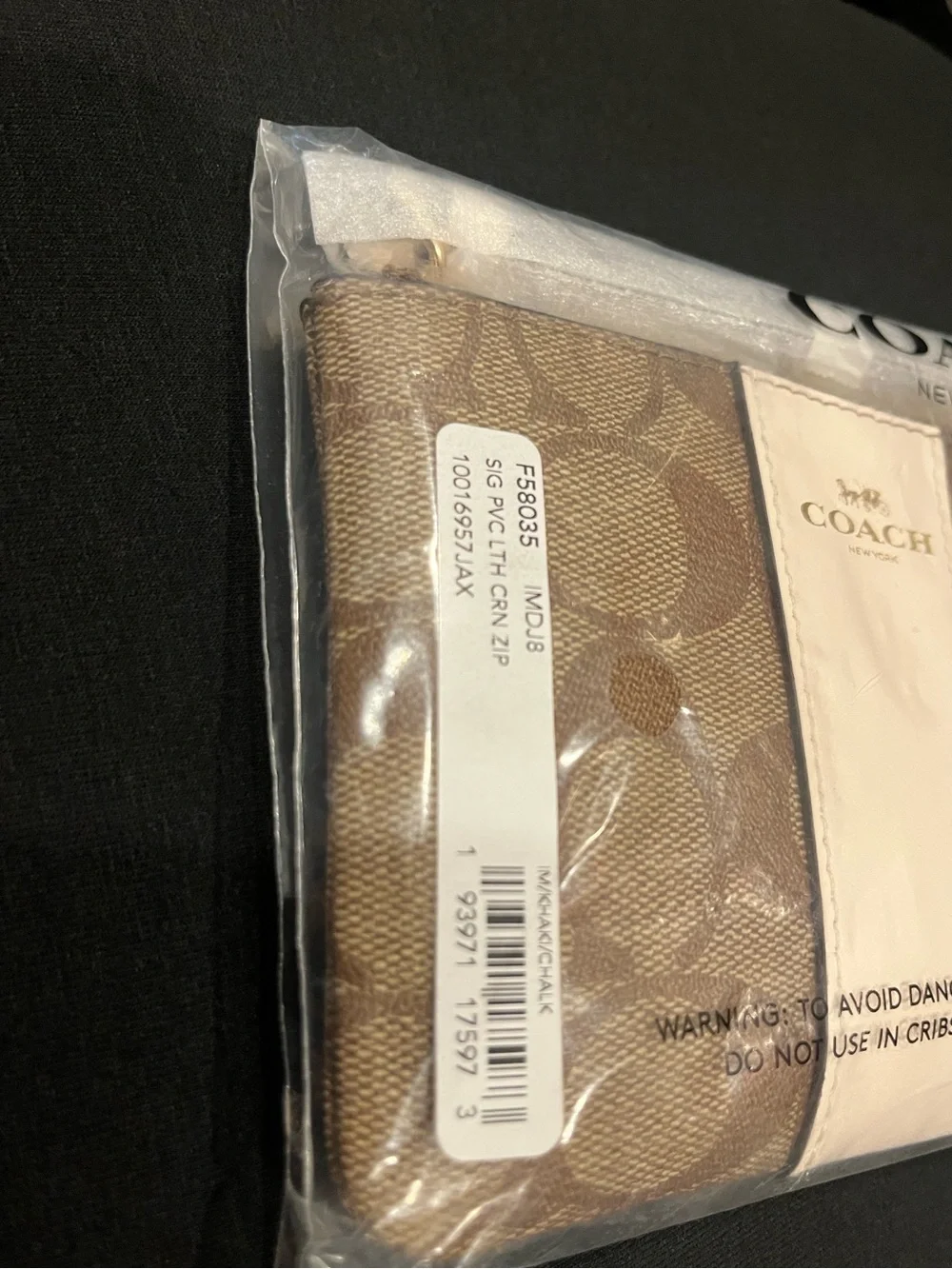 Coach Khaki Canvas Wristlet with Chalk Center Stripe
